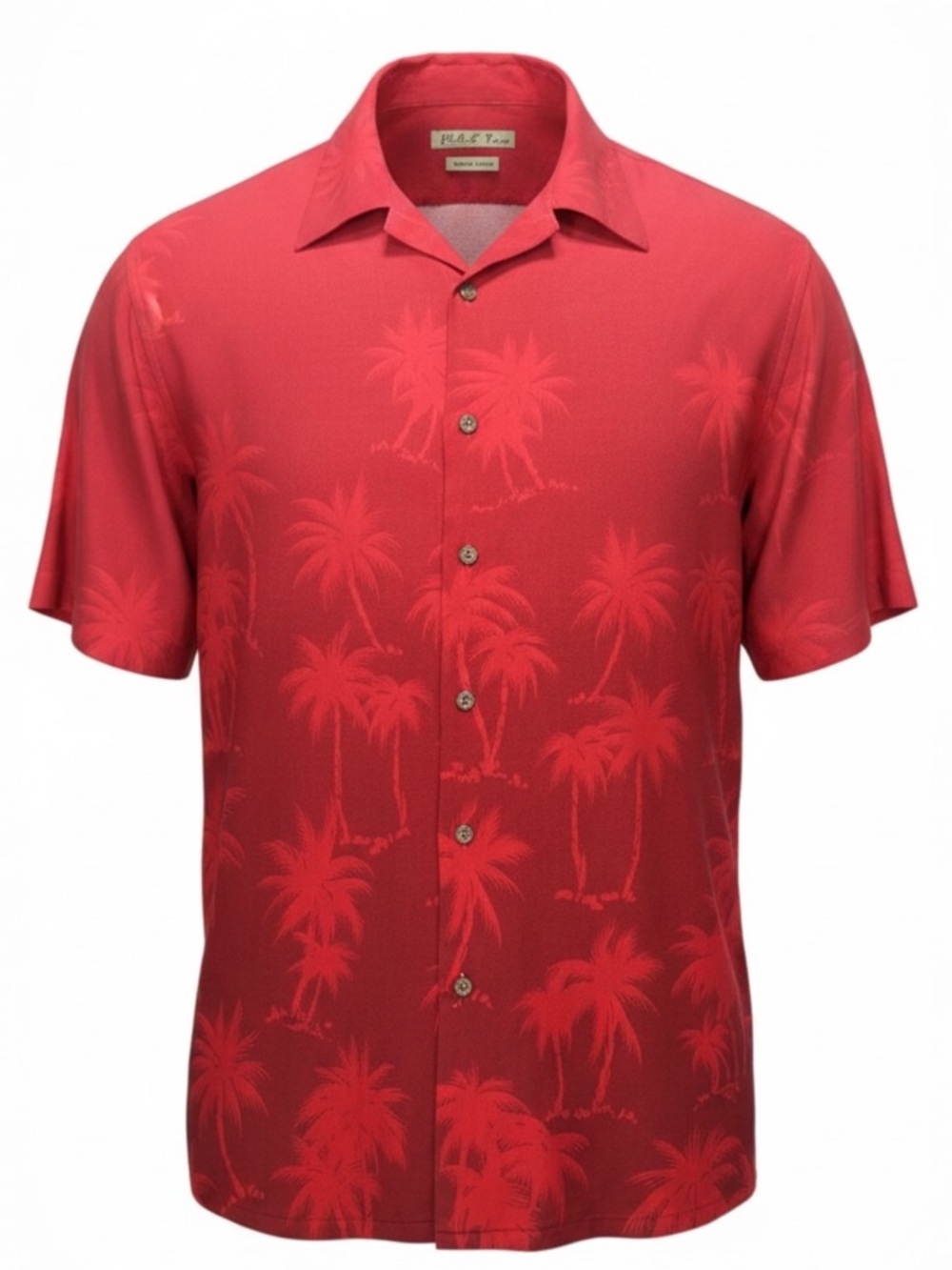 Batik Bay Red Gradient Tropical Print Rayon Shirt Mens Size L Button Down